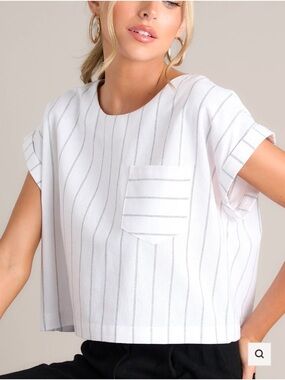 entro LINEN TIMELESS TAILORING WHITE PINSTRIPE TOP